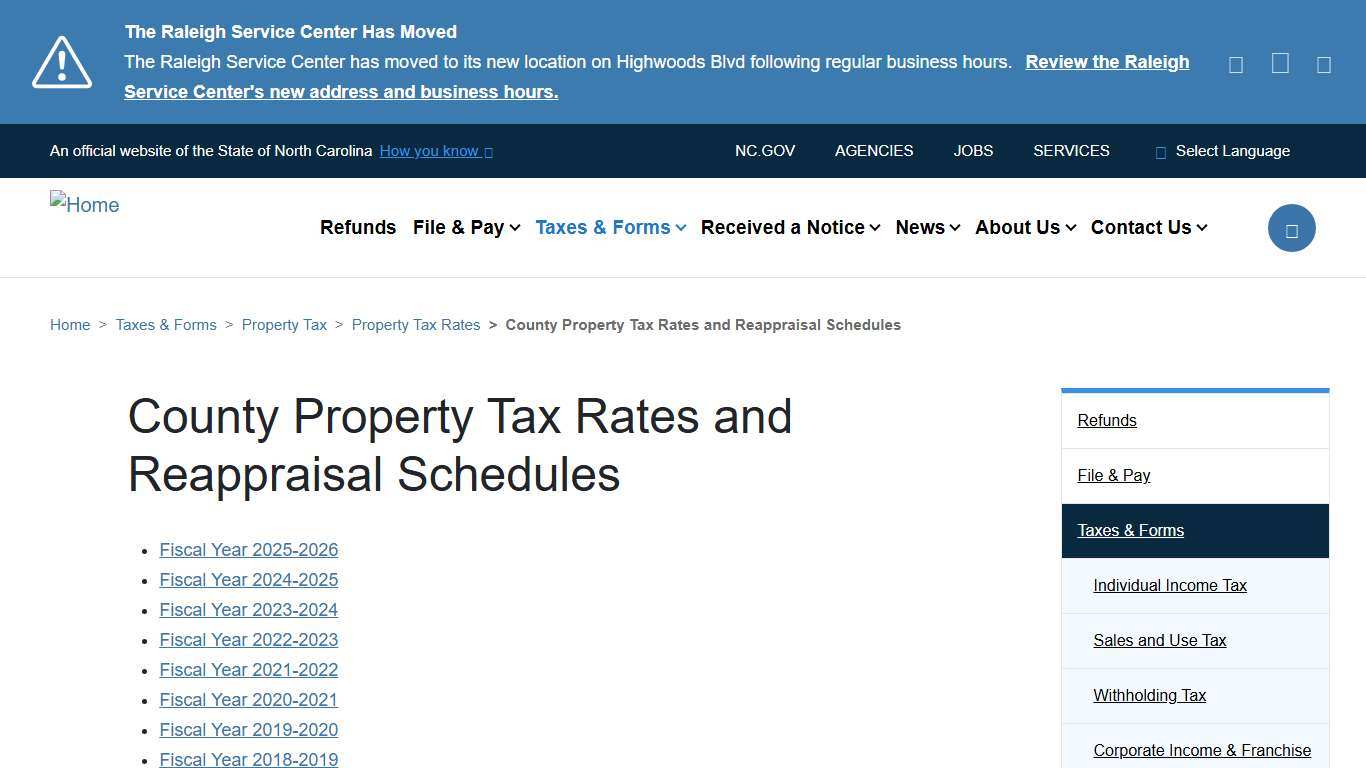 County Property Tax Rates and Reappraisal Schedules | NCDOR